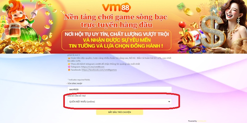 Kết nối với nhân viên CSKH nhà cái khi quên mật khẩu VM88